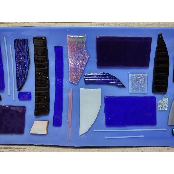 SIGNED Lorraine Art Fused Glass Shimmer Abstract Mosaic Cobalt Wave Trinket Dish - Picture 4 of 14
